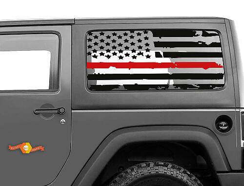 Distressed USA Flag Red Line Hardtop Side Window Vinyl Decal Sticker for Jeep Wrangler