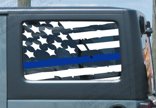 Distressed Blue line flag Side vinyl sticker decal Jeep Police lives matter