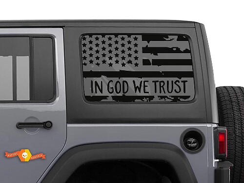 In God We Trust American Flag Hardtop Window Vinyl Decal for Jeep Wrangler