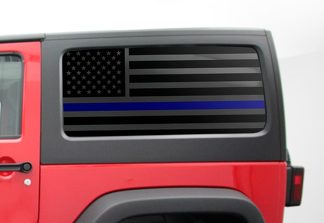 Blue Line 2 Door Jeep Hardtop Flag Decal Regular USA American Wrangler