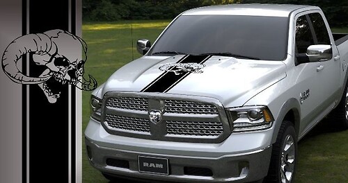 Truck Vinyl Hood Sticker Decal Dodge Ram 5.7L mopar hemi Skull Stripe logo Auto Graphics

