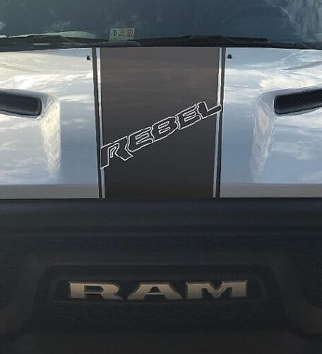 Rebel 5.7L Bonnet Racing Stripe Vinyl Decal Sticker for Dodge Ram (Factory Style)