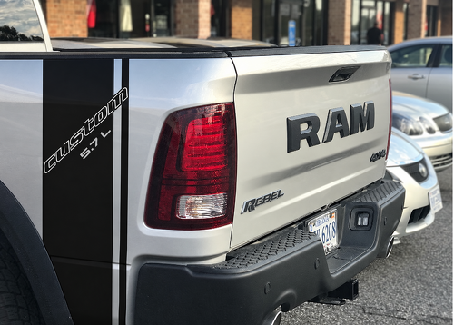 custom Pinstriped Diagonal Stripe Bedside Vinyl Decal Sticker for RAM 1500 Rebel, TRX