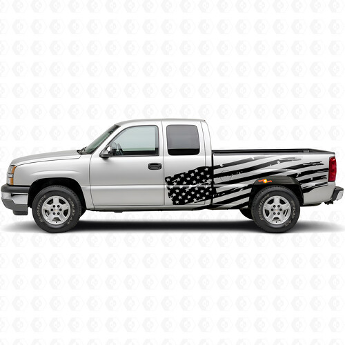Distressed American Flag Side Bedside Door Vinyl Decal Sticker for Chevrolet Silverado 1999-2007_1