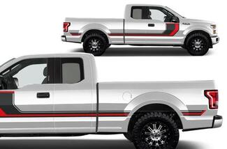 Ford F-150 (2015-2017) Supercab 6.5 Bed Custom Vinyl Decal Wrap Kit - Rally Stripes 2
