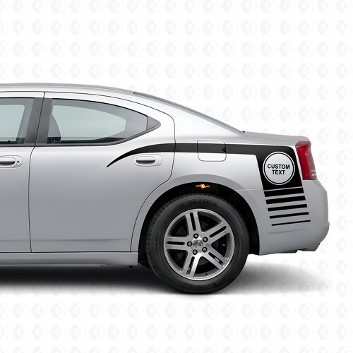 Custom Text in Circle & Strobe Stripes Side Vinyl Decal Sticker for Dodge Charger 2006-2010