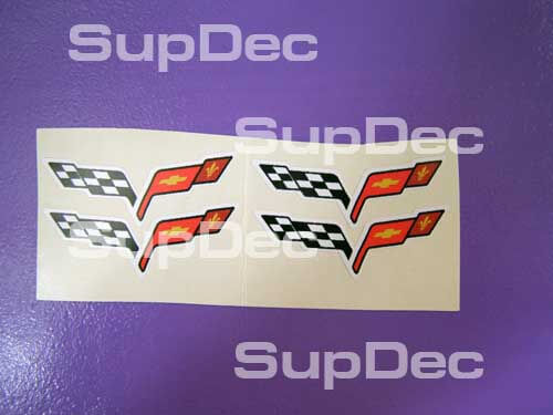  Corvette C6 Crossed Flags Wheel Center Cap Vinyl Decals