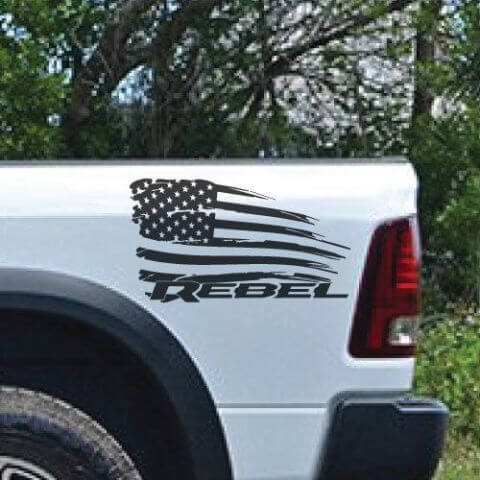 Distressed USA Flag Side Vinyl Decals for Dodge Ram Rebel