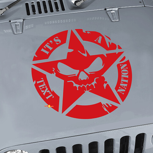 Custom Text Military Star Skull Bonnet Vinyl Sticker Decal for Jeep Wrangler JK CJ TJ