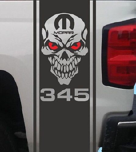 Skull 345 HEMI Rear Side Stripe Vinyl Decal Set for Dodge Ram