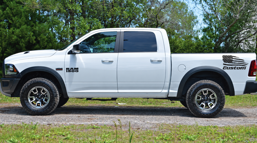 custom Distressed American Flag Pair Bedside Vinyl Decal Sticker for RAM 1500 2023