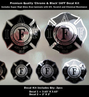 IAFF Firefighter Decals SET Chrome Silver Black Premium Quality 0090