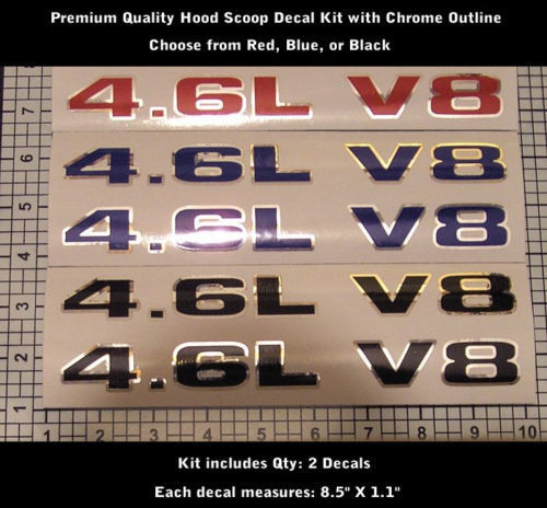 4.6L V8 Chrome Outline Hood Scoop Vinyl Decal Set for Musclecar Musclecarmodel GT