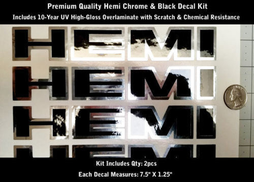 Hemi Truck Hood Scoop Fender Sticker Decal Kit 2pcs Chrome & Black 7.5