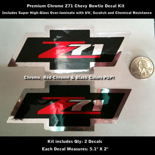 Z71 Chevy Bowtie Decal Stickers Decals Kit Pair Chrome Super High Gloss 0108
