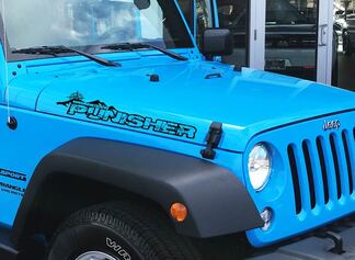 Pair Jeep Wrangler Punisher with Compass Vinyl Hood Decals TJ  JK YJ 1