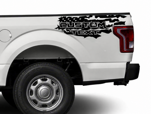 CUSTOM TEXT Distressed USA Flag Bed Stripe Pair Bedside Vinyl Decal Sticker for Ford F-150 Raptor