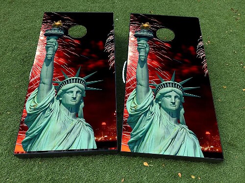 Statue of Liberty Cornhole Board Vinyl Wrap Decal Set 
