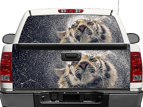 Tiger and Splash Water Rear Window or Tailgate Vinyl Decal for Trucks