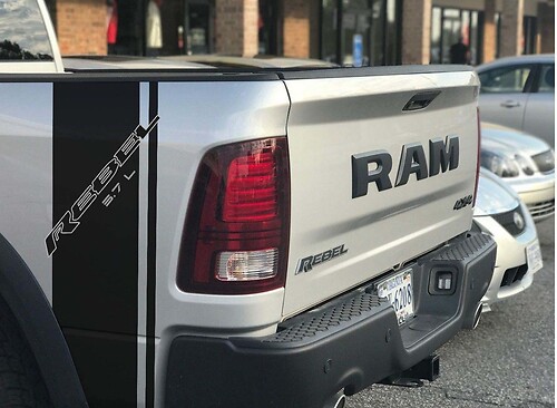 Rebel 5.7L Stripes Bedside Vinyl Decal Sticker for Dodge Ram 1500