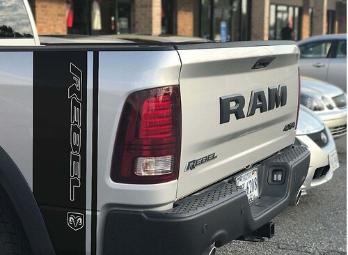 Rebel Lettering Hemi Logo Stripes Bedside Vinyl Decal Sticker for Dodge Ram 1500