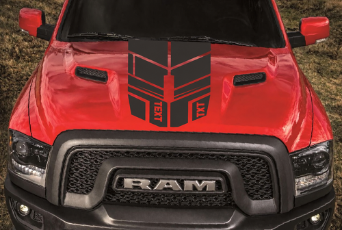 TEXT TXT Segmented Rally Stripe Hood Vinyl Decal Sticker for Dodge Ram 1500 2500 2009-2017