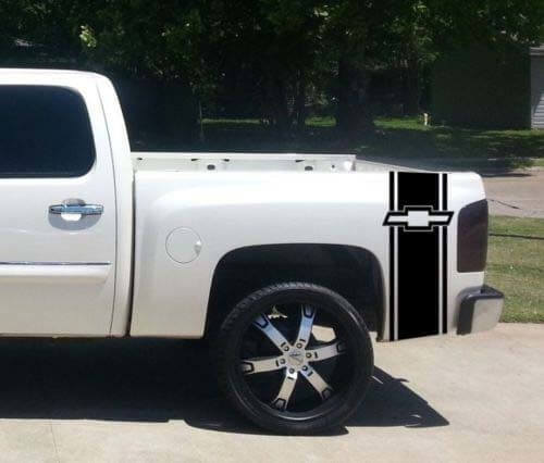 Custom Truck Chevrolet Logo Bow Tie Bed Stripe Sticker Decal Set of 2 for Chevy Ute