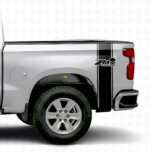 Z71 Punisher Skull Rear Side Stripes Vinyl Decals Kit for Chevy/GMC Pickup Truck_1