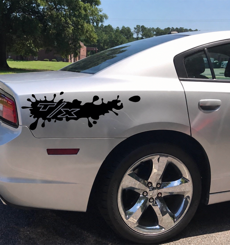 T/X Grunge Splash Pair Rear Fender Vinyl Decal Sticker for Dodge Charger