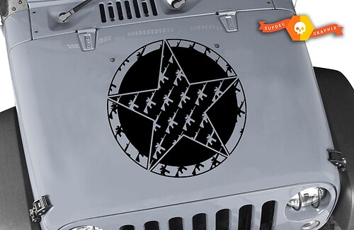 Oscar Mike M4 M16A2 5.56 Rifle Star Hood Vinyl Decal Sticker for Jeep Wrangler
