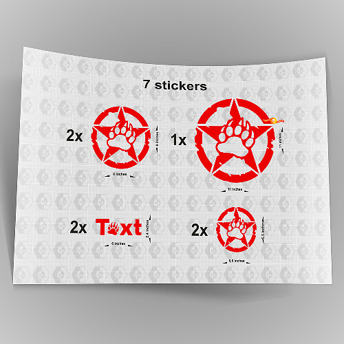7x Jeep Bear Claw STAR Decal stickers hood door fender TJ JK CJ YJ JL rubicon
