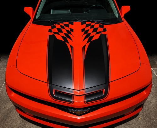 Checkered Flag Twin Rally and Spoiler Stripe Kit Hood Trunk Vinyl Decal Sticker for Chevrolet Camaro SS, RS 2010-2013