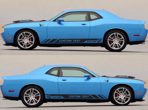 Hellcat Style CUSTOM TEXT Rocker Stripe Pair Rocker Panel Vinyl Decal Sticker for Dodge Challenger 2009-2018