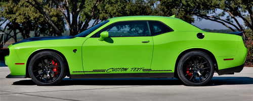 CUSTOM TEXT Cursive Stepped Stripe Pair Rocker Panel Vinyl Decal Sticker for Dodge Challenger 2008-2018