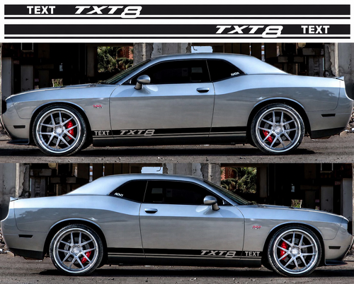 TEXT TXT8 Twin Rocker Stripe Pair Rocker Panel Vinyl Decal Sticker for Dodge Challenger 2009-2018