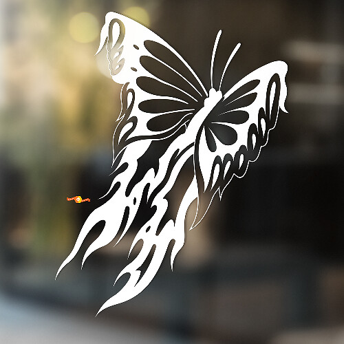 Fluttering Butterfly with Fire Wings Universal Vinyl Decal Sticker