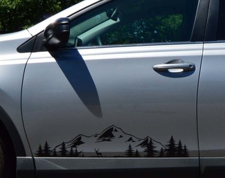 Mountains and Forest Door Decal, Custom Vinyl Art Sticker for Cars, Campers, RV, Trailer, Truck Pacific northwest Nature Scene