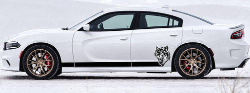 Custom Cat Head Solid Stripe Pair Rocker Panel Vinyl Decal Sticker for Dodge Charger Hellcat 2011-2018