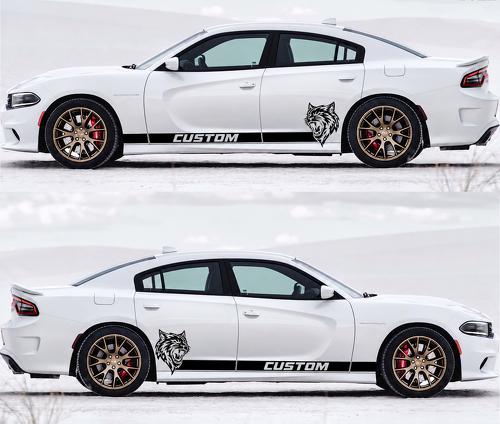 CUSTOM Cat Dual Stripes Rocker Panel Vinyl Decal Sticker for Dodge Charger Hellcat 2011-2017