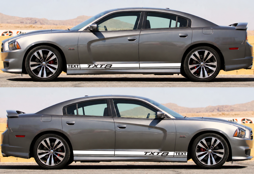 TEXT TXT8 Twin Rocker Stripe Pair Rocker Panel Vinyl Decal Sticker for Dodge Charger 2011-2018