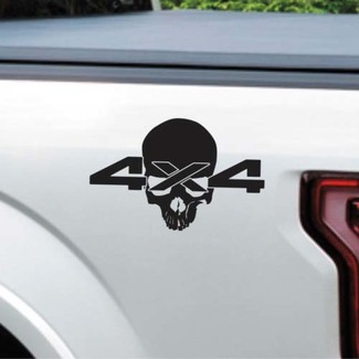 (2X) Skull 4 X4 Logo Decal Vinyl Sticker Truck Bed Coal Roller For Dodge Ram 1500
