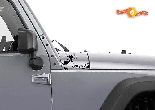 Ocean Wave Bonnet Side Vinyl Decal Set for Jeep Wrangler JK