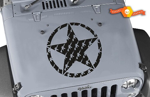 Army Star with Weapon Silhouettes Hood Vinyl Decal Sticker for Jeep Wrangler