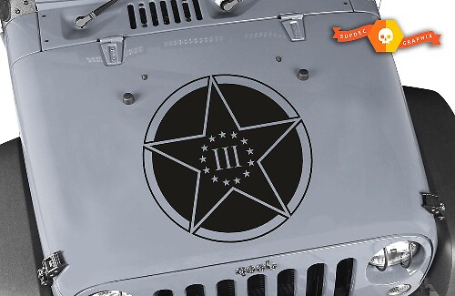 3 Percenters Military Star Blackout Hood Vinyl Decal for Jeep Wrangler 