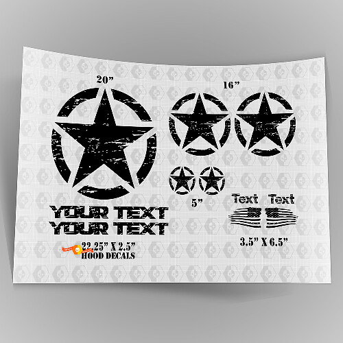 Oscar Mike Style Military Worn Star US Decal Kit Bonnet Stickers Decals for Jeep Wrangler 1