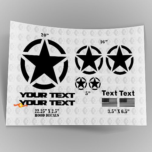 Oscar Mike OM Style Military Star Decal Kit with Hood Stickers Decals for Jeep Wrangler