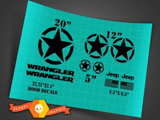 Jeep Wrangler Oscar Mike style military  star decal kit + hood decals