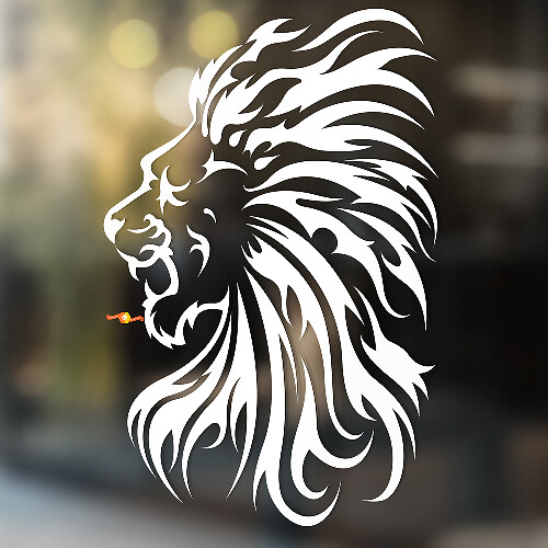 Lion Head in Flame Tongue Style Universal Vinyl Decal Sticker_1