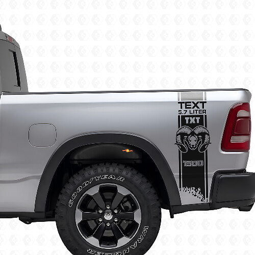 Custom HEMI Style Rear Side Stripes Vinyl Decal Kit for Dodge Ram 1500-3500