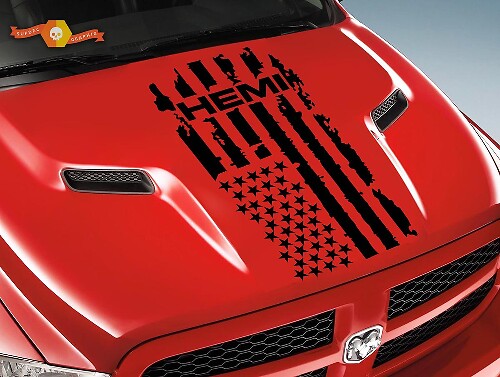 DODGE RAM Hemi 1500 2500 - 1x HOOD DECAL graphics vinyl stripe sticker flag logo
